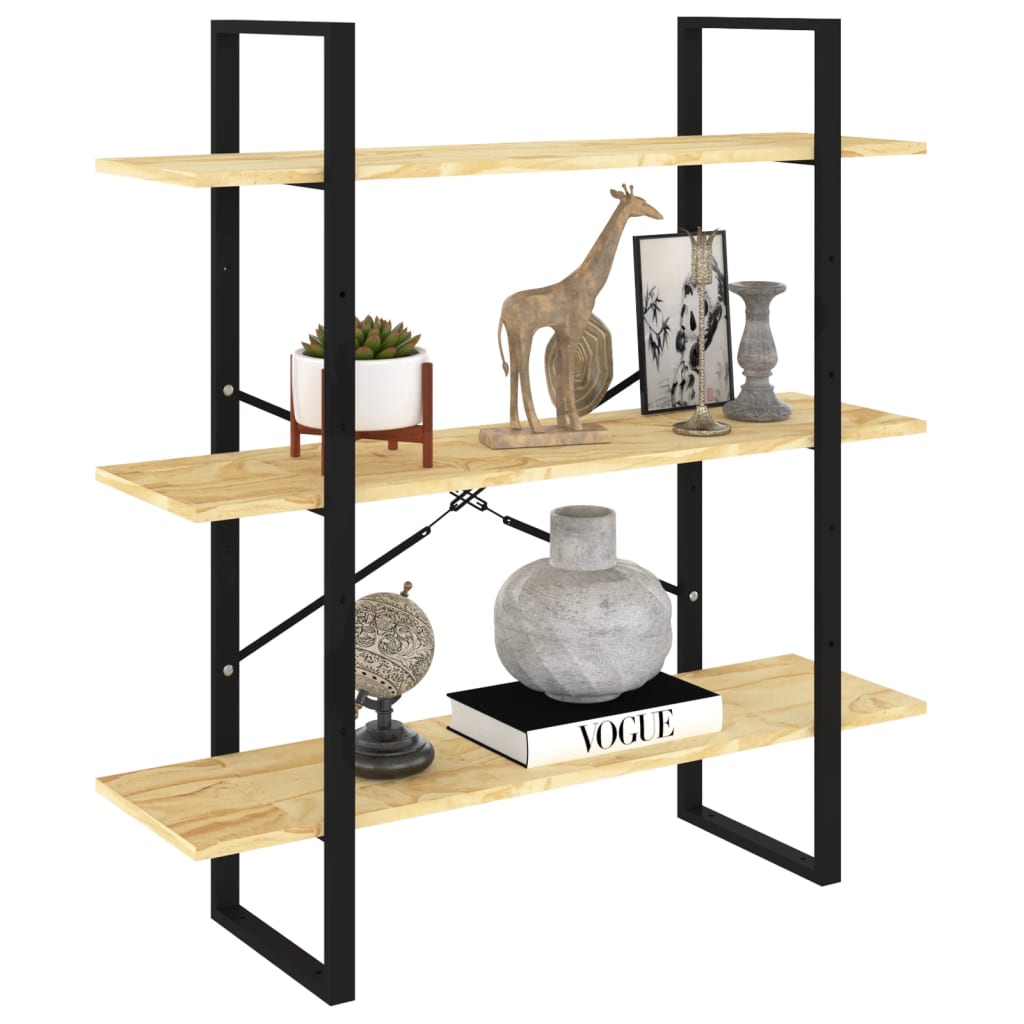 3-Tier Book Cabinet 100x30x105 cm Solid Pine Wood - OLBRIT