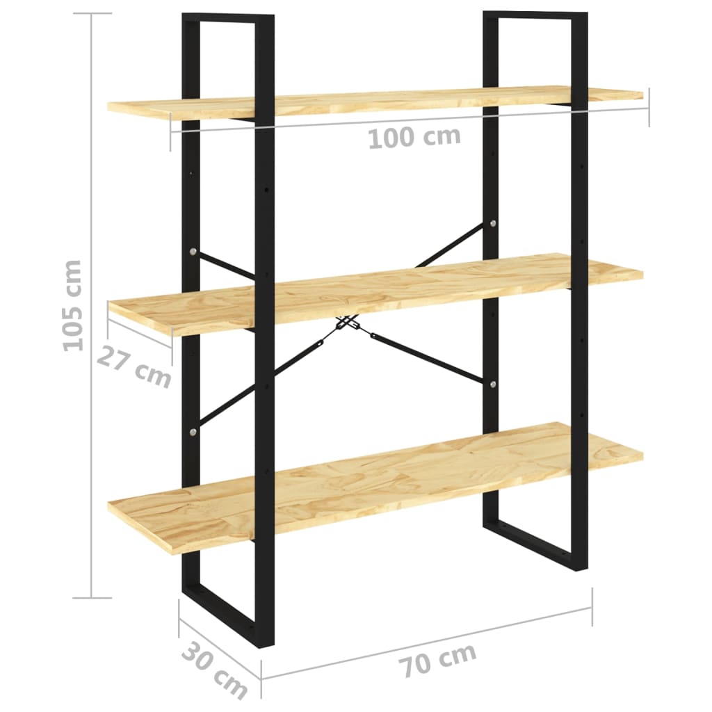 3-Tier Book Cabinet 100x30x105 cm Solid Pine Wood - OLBRIT