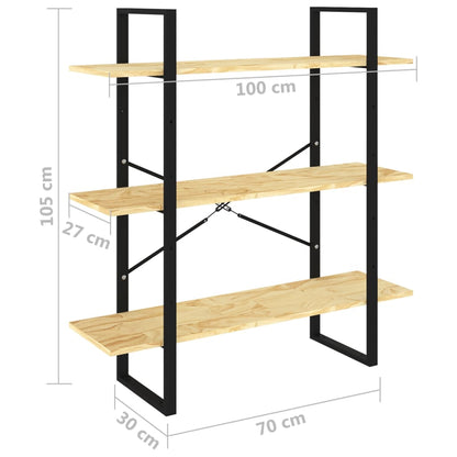 3-Tier Book Cabinet 100x30x105 cm Solid Pine Wood - OLBRIT