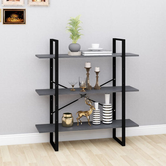 3-Tier Book Cabinet Grey 100x30x105 cm Solid Pine Wood - OLBRIT