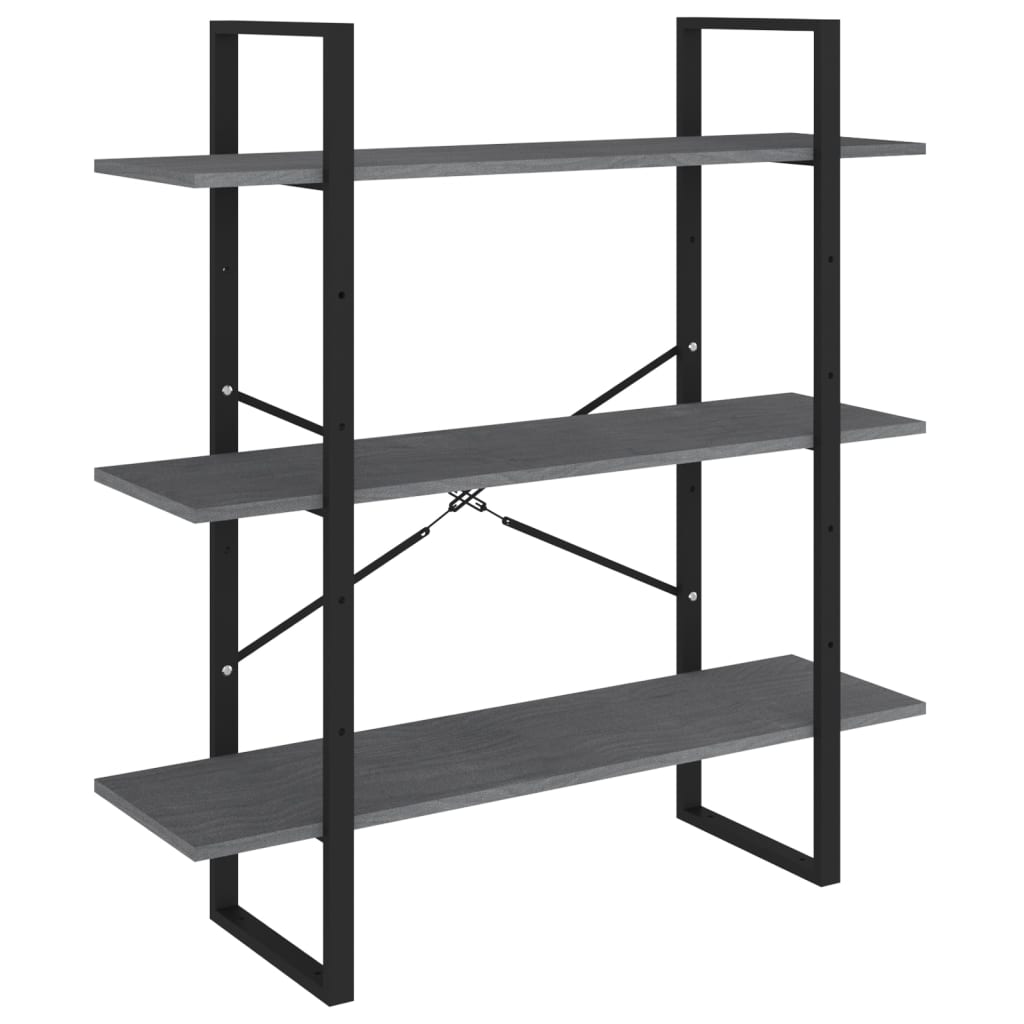 3-Tier Book Cabinet Grey 100x30x105 cm Solid Pine Wood - OLBRIT