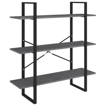 3-Tier Book Cabinet Grey 100x30x105 cm Solid Pine Wood - OLBRIT