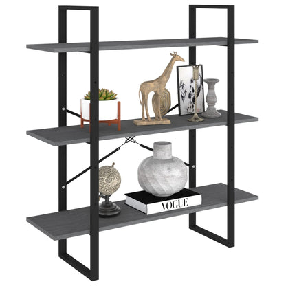 3-Tier Book Cabinet Grey 100x30x105 cm Solid Pine Wood - OLBRIT