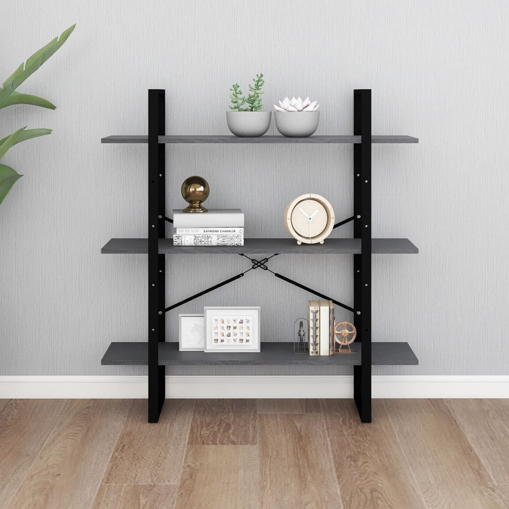 3-Tier Book Cabinet Grey 100x30x105 cm Solid Pine Wood - OLBRIT