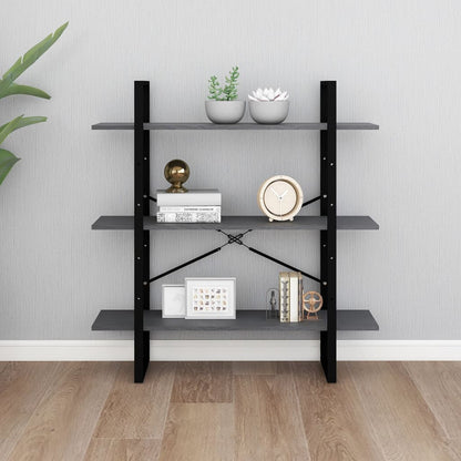 3-Tier Book Cabinet Grey 100x30x105 cm Solid Pine Wood - OLBRIT