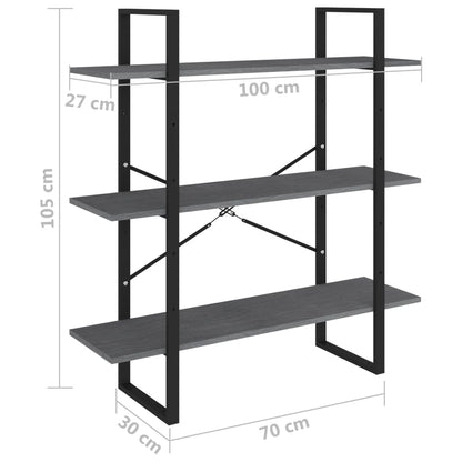 3-Tier Book Cabinet Grey 100x30x105 cm Solid Pine Wood - OLBRIT