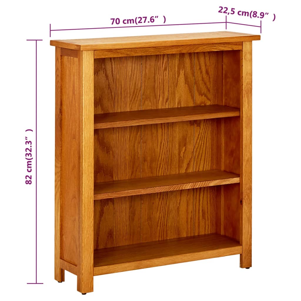 3-Tier Bookcase 70x22.5x82 cm Solid Oak Wood - OLBRIT