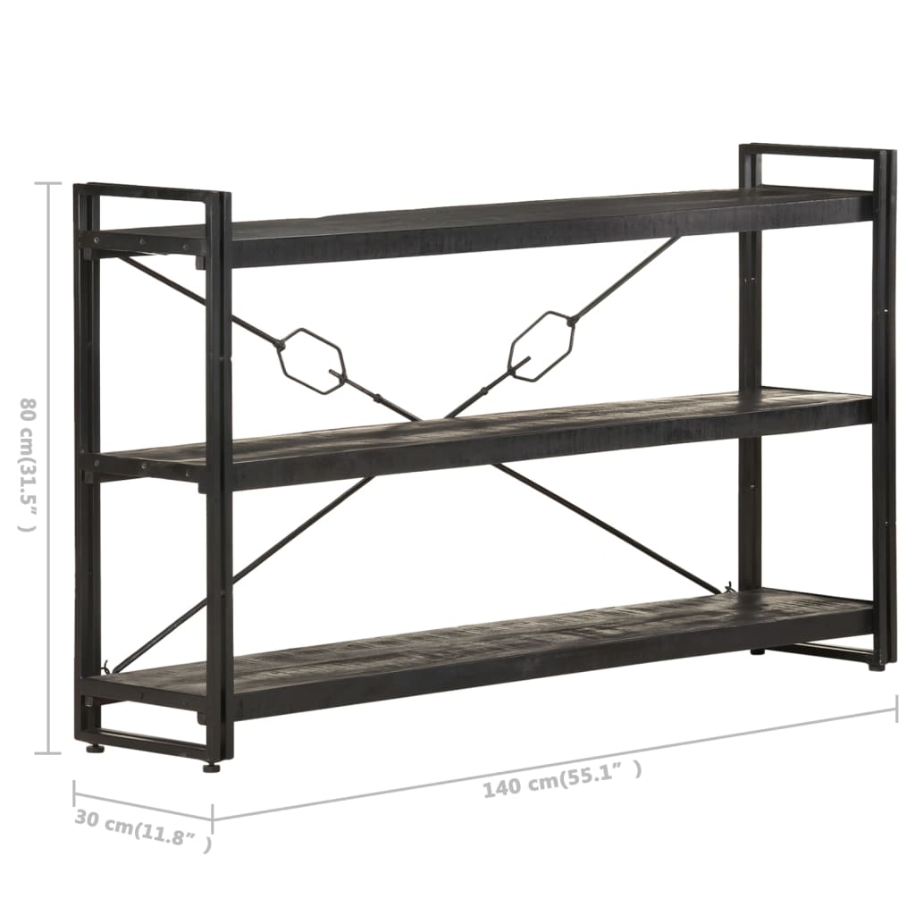 3-Tier Bookcase Black 140x30x80 cm Solid Mango Wood - OLBRIT
