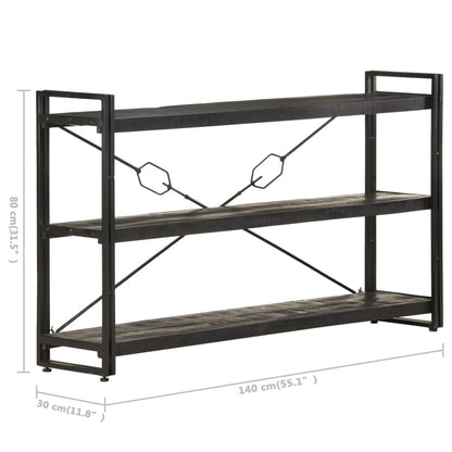 3-Tier Bookcase Black 140x30x80 cm Solid Mango Wood - OLBRIT