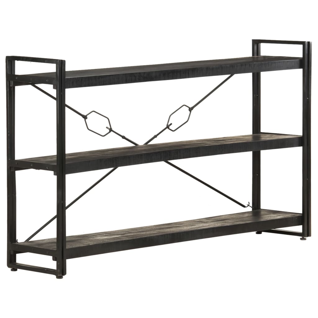 3-Tier Bookcase Black 140x30x80 cm Solid Mango Wood - OLBRIT