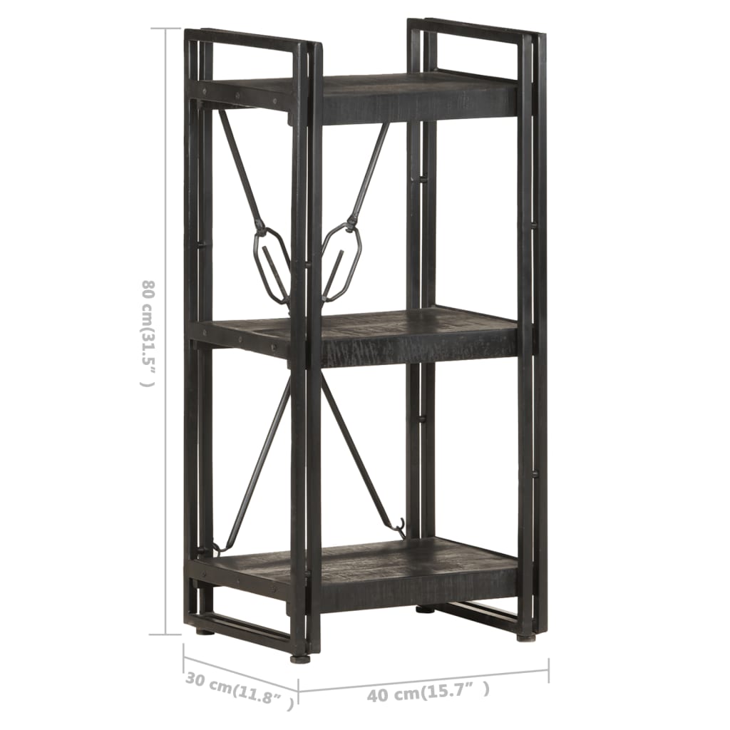 3-Tier Bookcase Black 40x30x80 cm Solid Mango Wood - OLBRIT