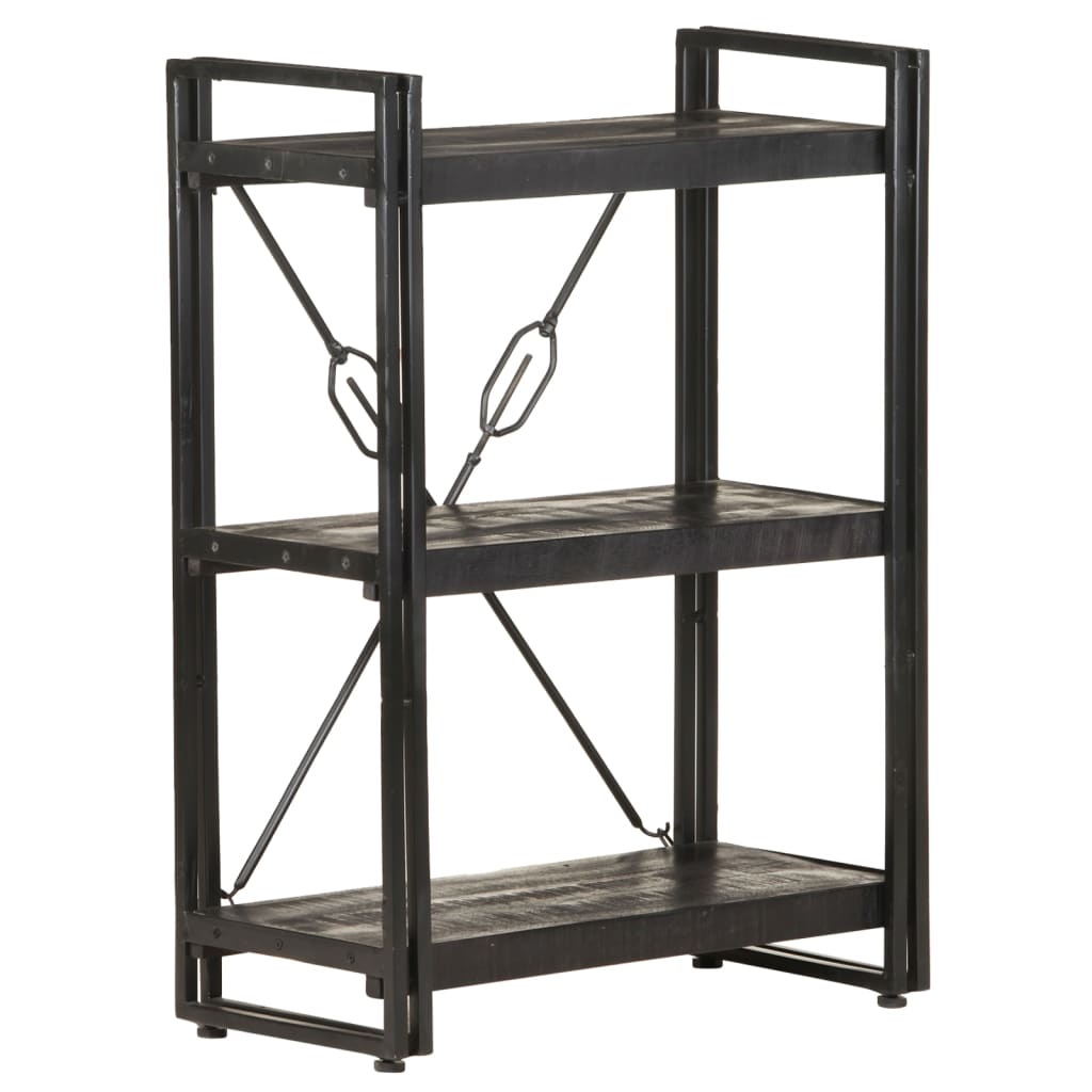 3-Tier Bookcase Black 60x30x80 cm Solid Mango Wood - OLBRIT