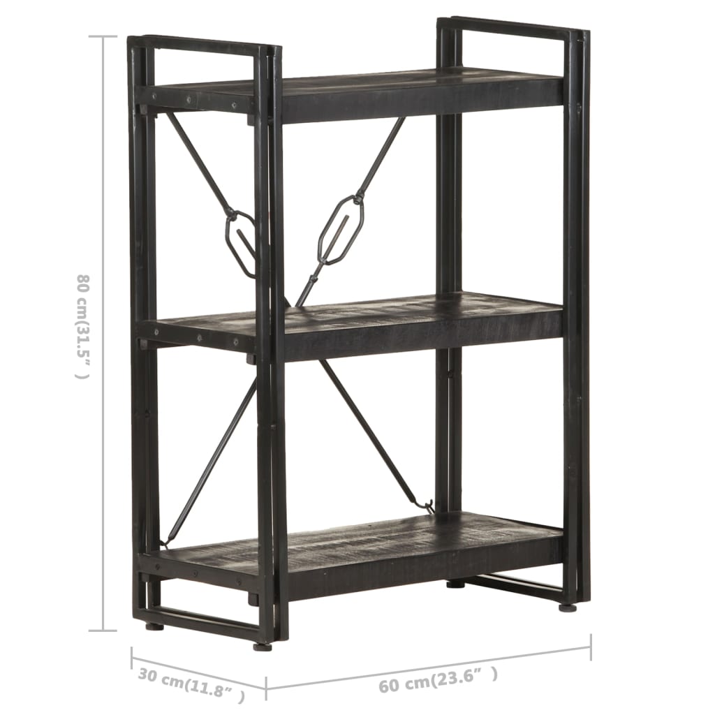 3-Tier Bookcase Black 60x30x80 cm Solid Mango Wood - OLBRIT