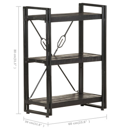 3-Tier Bookcase Black 60x30x80 cm Solid Mango Wood - OLBRIT
