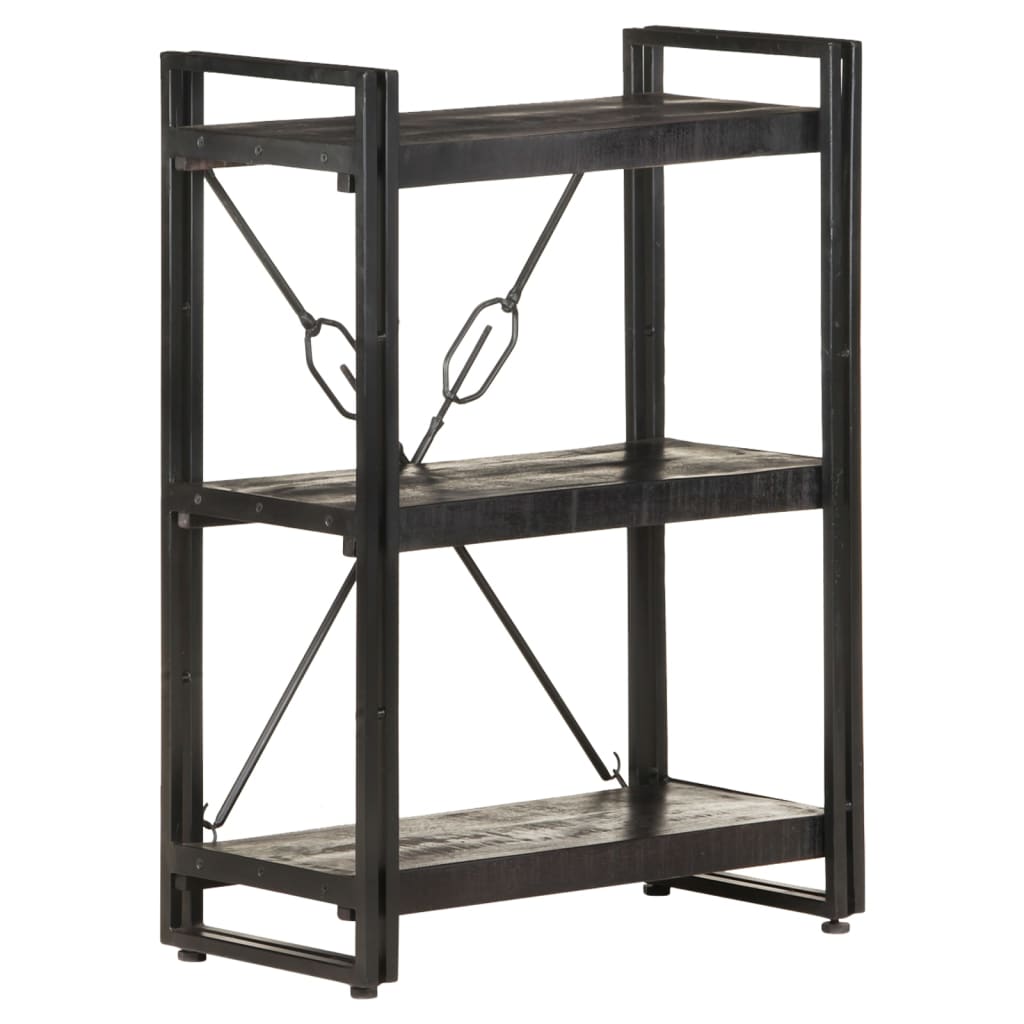 3-Tier Bookcase Black 60x30x80 cm Solid Mango Wood - OLBRIT