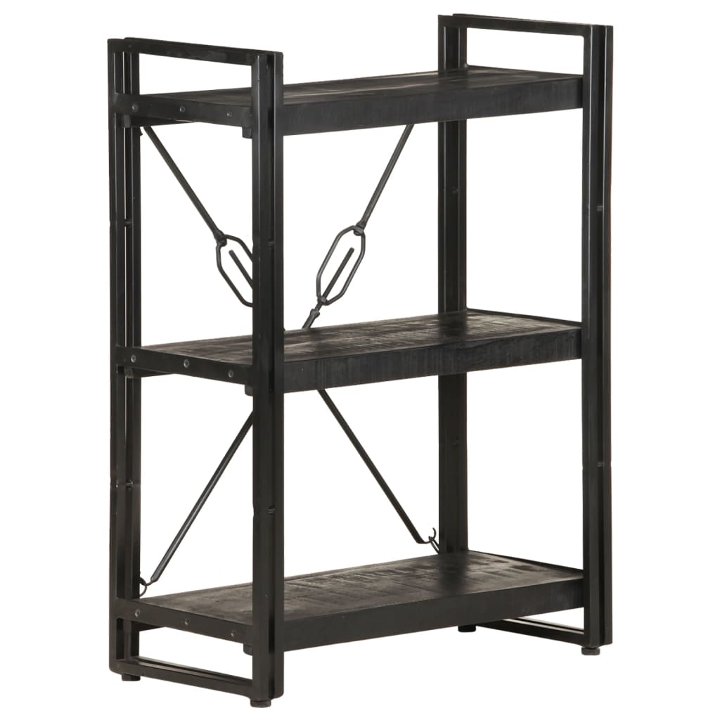 3-Tier Bookcase Black 60x30x80 cm Solid Mango Wood - OLBRIT