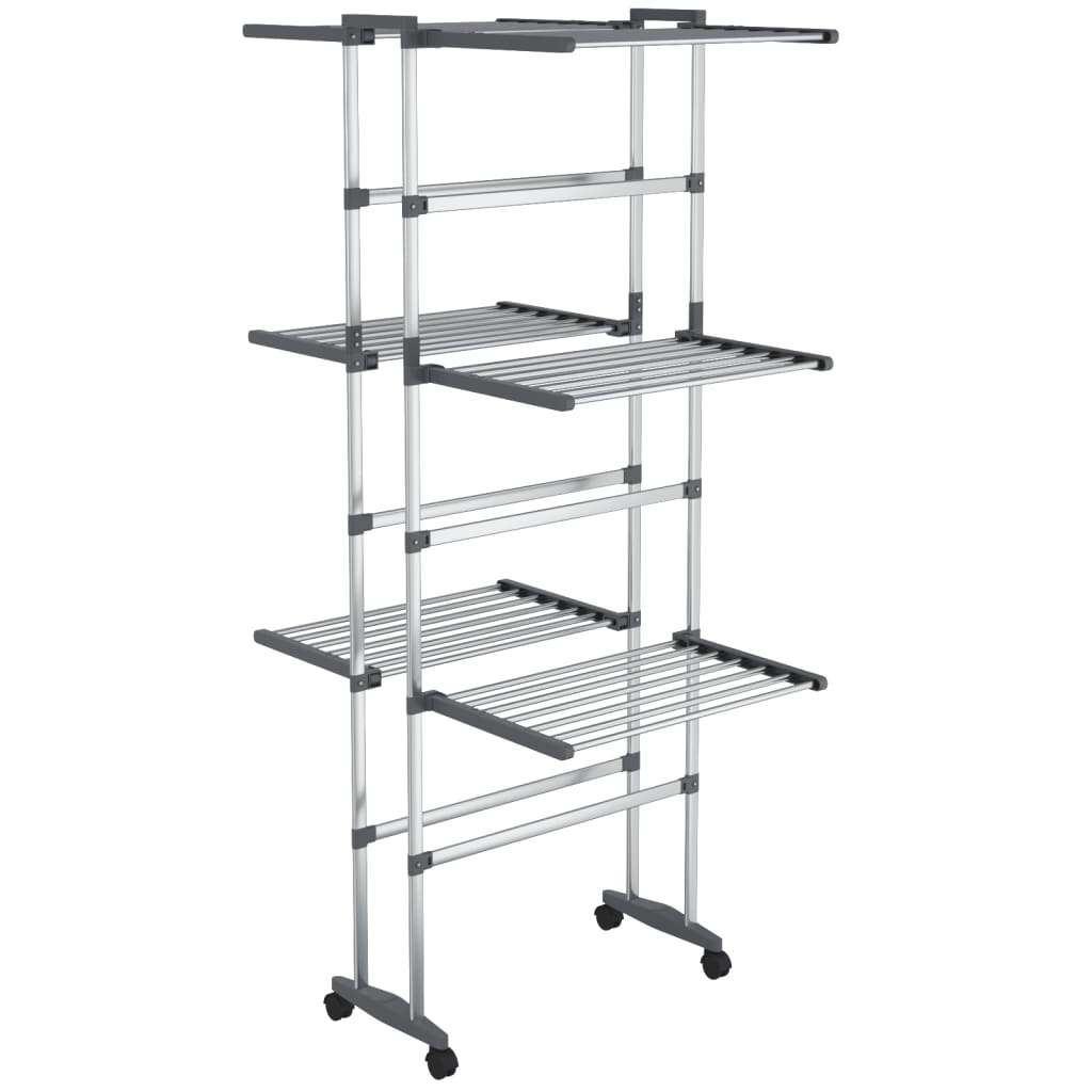 3-Tier Laundry Drying Rack with Wheels Silver 60x70x129 cm - OLBRIT