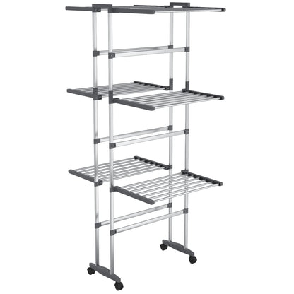 3-Tier Laundry Drying Rack with Wheels Silver 60x70x129 cm - OLBRIT