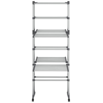 3-Tier Laundry Drying Rack with Wheels Silver 60x70x129 cm - OLBRIT