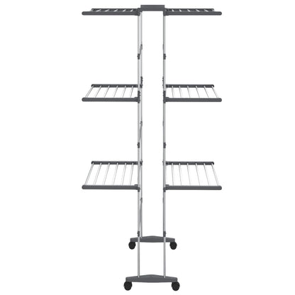 3-Tier Laundry Drying Rack with Wheels Silver 60x70x129 cm - OLBRIT