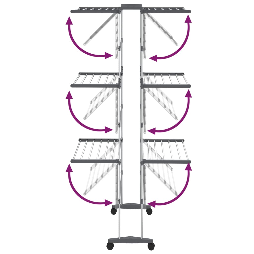 3-Tier Laundry Drying Rack with Wheels Silver 60x70x129 cm - OLBRIT