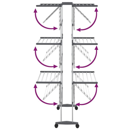 3-Tier Laundry Drying Rack with Wheels Silver 60x70x129 cm - OLBRIT