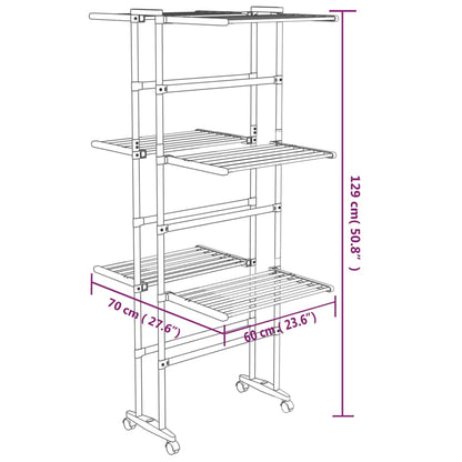 3-Tier Laundry Drying Rack with Wheels Silver 60x70x129 cm - OLBRIT