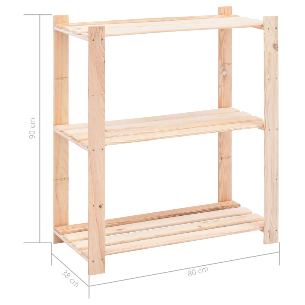 3-Tier Storage Racks 80x38x90 cm Solid Pinewood 150 kg - OLBRIT