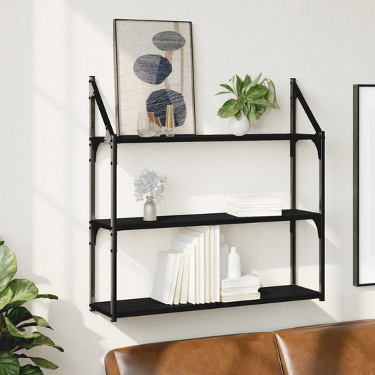 3-Tier Wall Shelf Black 80x21x78.5 cm Engineered Wood - OLBRIT