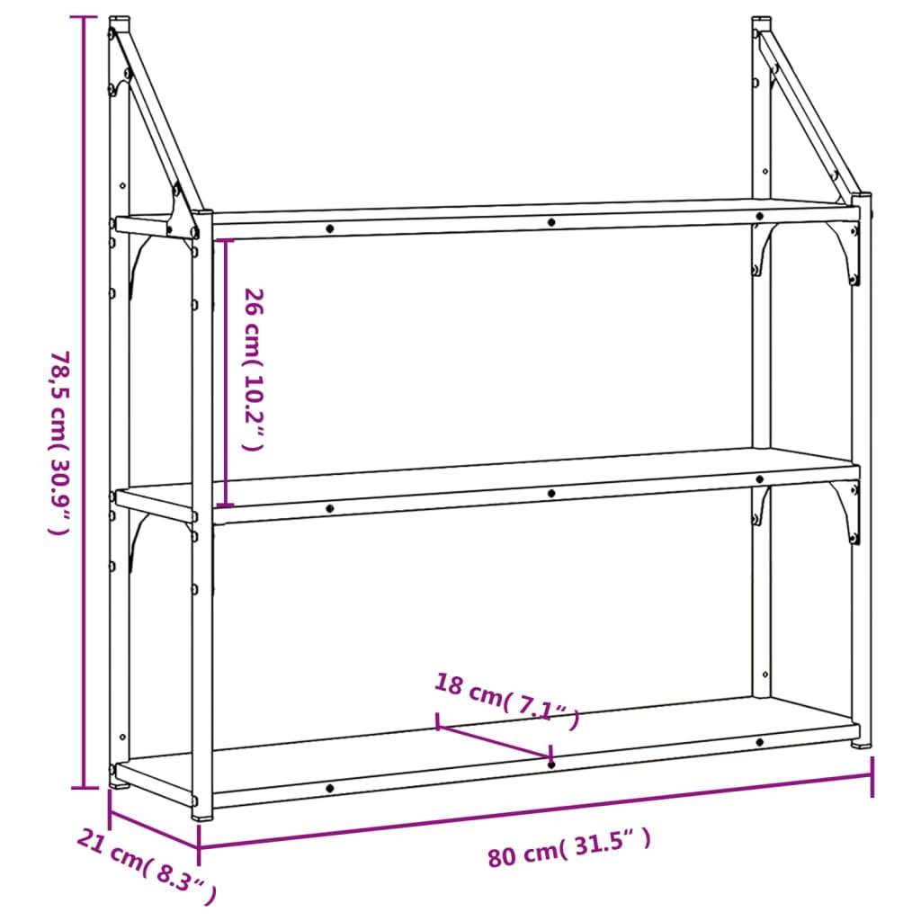 3-Tier Wall Shelf Black 80x21x78.5 cm Engineered Wood - OLBRIT