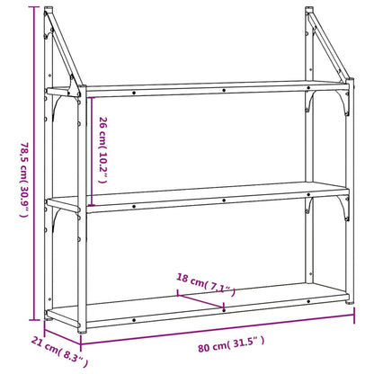 3-Tier Wall Shelf Brown Oak 80x21x78.5 cm Engineered Wood - OLBRIT