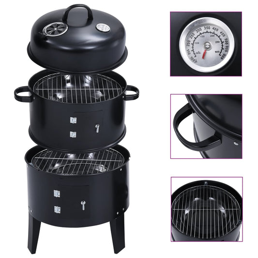 3-in-1 Charcoal Smoker BBQ Grill 40x80 cm - OLBRIT