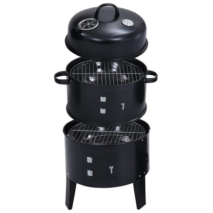 3-in-1 Charcoal Smoker BBQ Grill 40x80 cm - OLBRIT