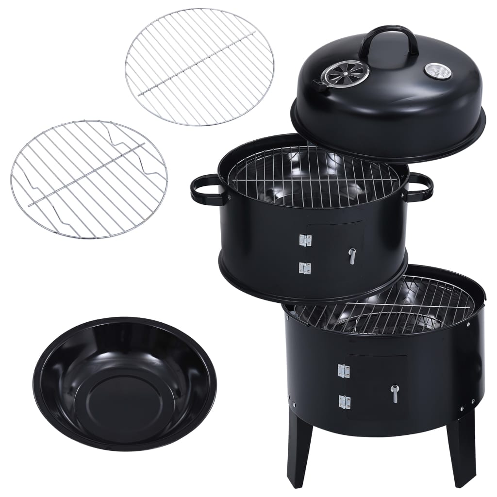 3-in-1 Charcoal Smoker BBQ Grill 40x80 cm - OLBRIT