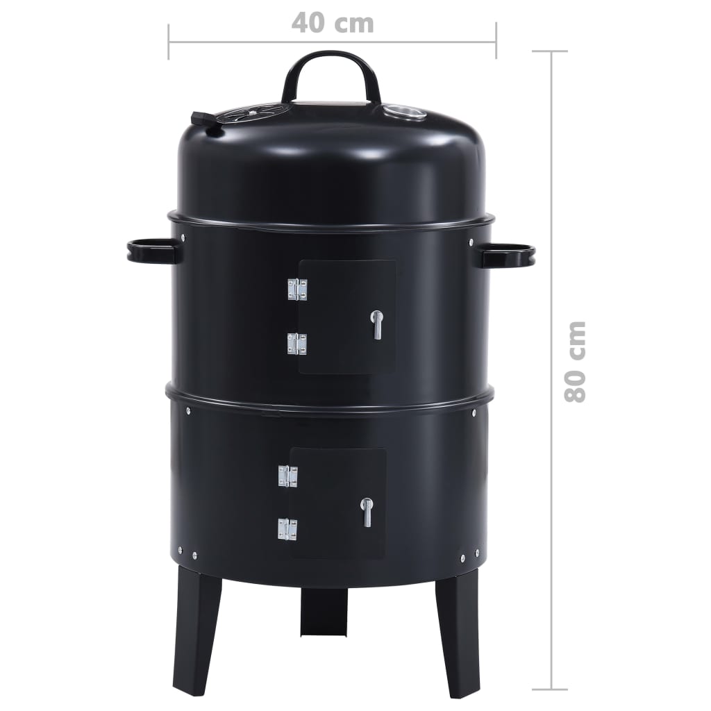 3-in-1 Charcoal Smoker BBQ Grill 40x80 cm - OLBRIT