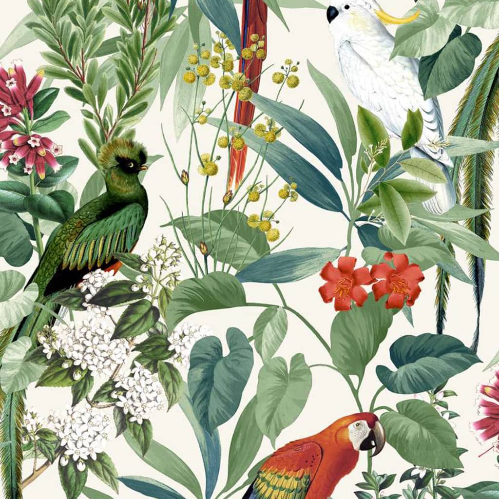 Wallpaper Tropical Birds White and Green - OLBRIT