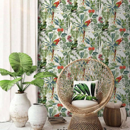 Wallpaper Tropical Birds White and Green - OLBRIT