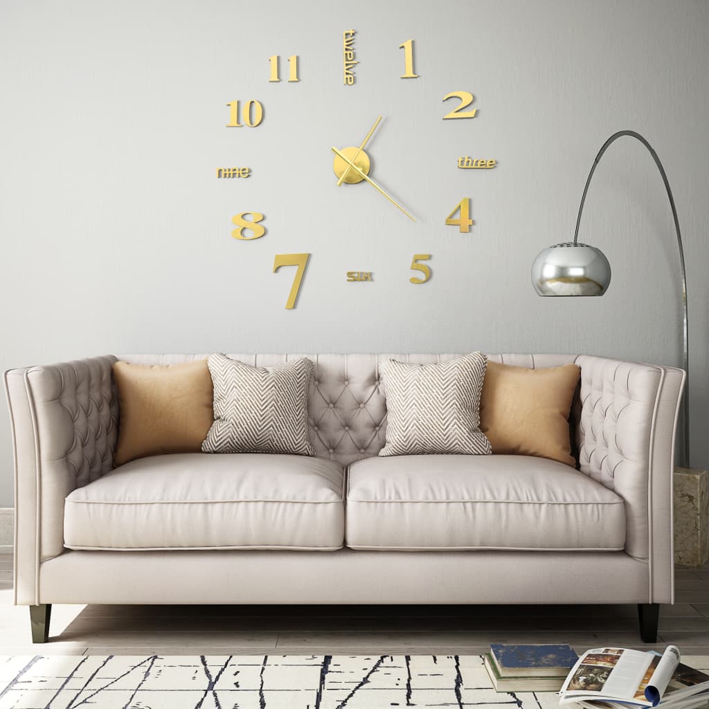 3D Wall Clock Modern Design 100 cm XXL Gold - OLBRIT