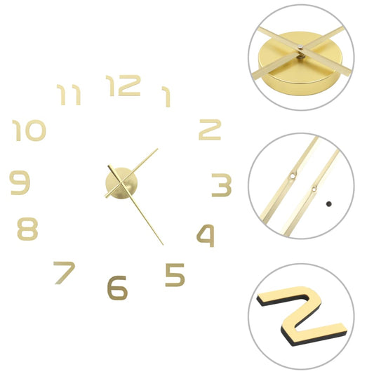 3D Wall Clock Modern Design 100 cm XXL Gold - OLBRIT