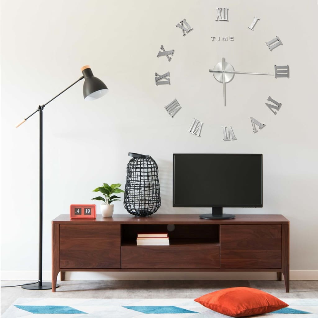 3D Wall Clock Modern Design Silver 100 cm XXL - OLBRIT
