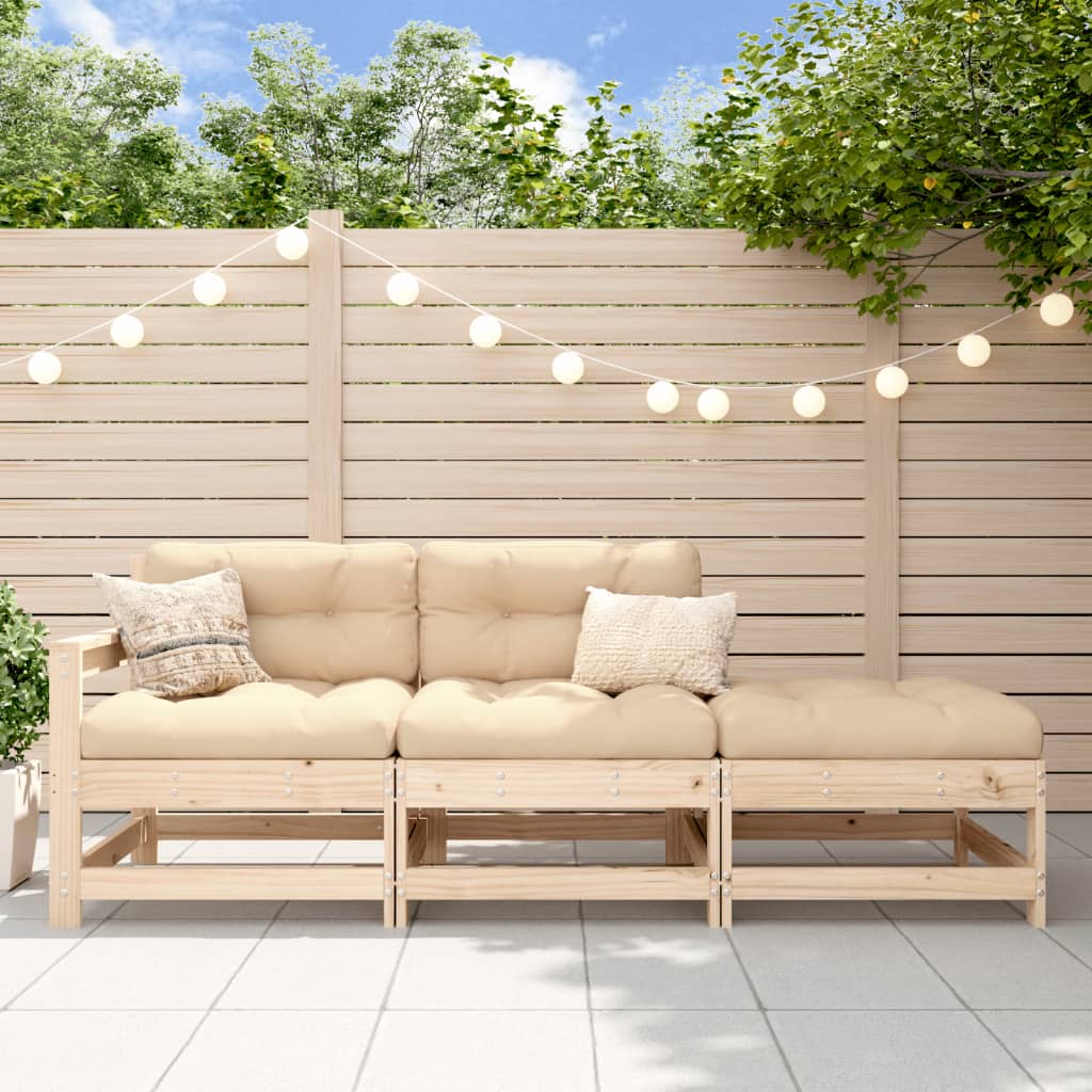 3 Piece Garden Lounge Set with Cushions Solid Wood - OLBRIT