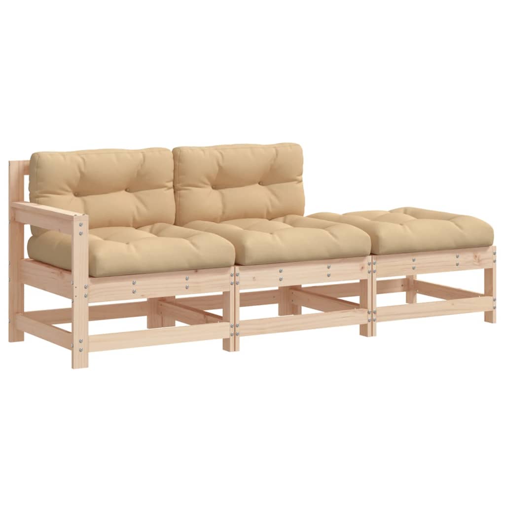 3 Piece Garden Lounge Set with Cushions Solid Wood - OLBRIT