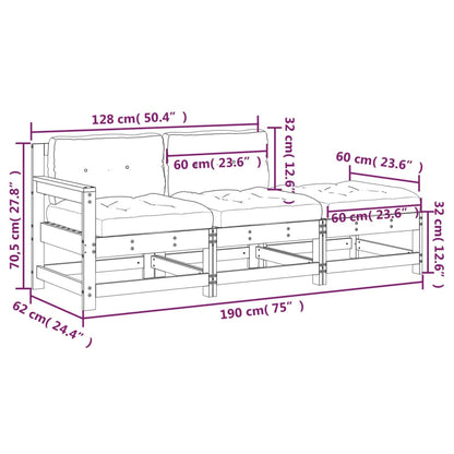 3 Piece Garden Lounge Set with Cushions Solid Wood - OLBRIT