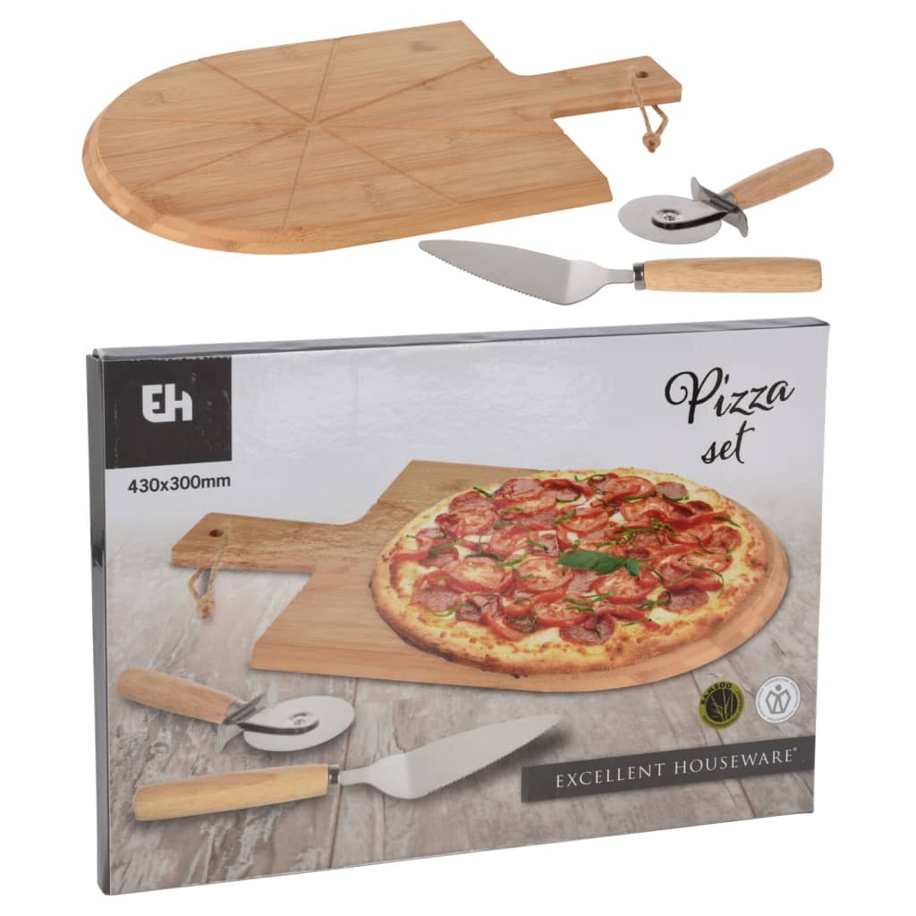 3 Piece Pizza Cutting Set 43x30 cm Bamboo - OLBRIT