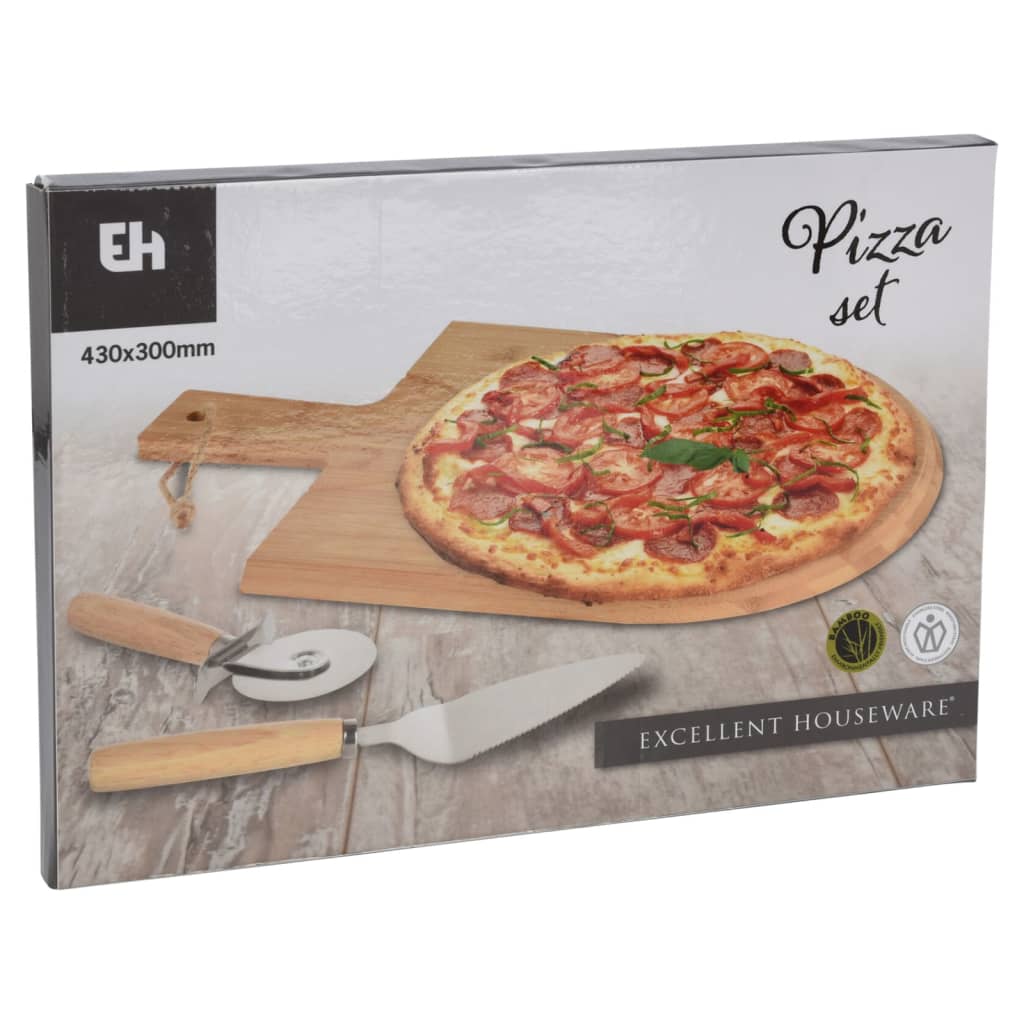 3 Piece Pizza Cutting Set 43x30 cm Bamboo - OLBRIT