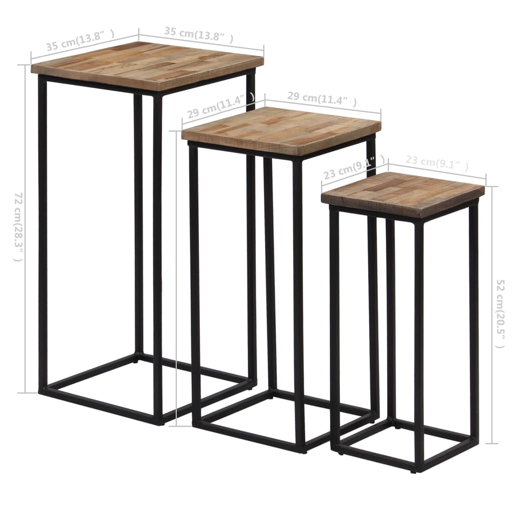 3 Piece Plant Table Set Reclaimed Teak - OLBRIT