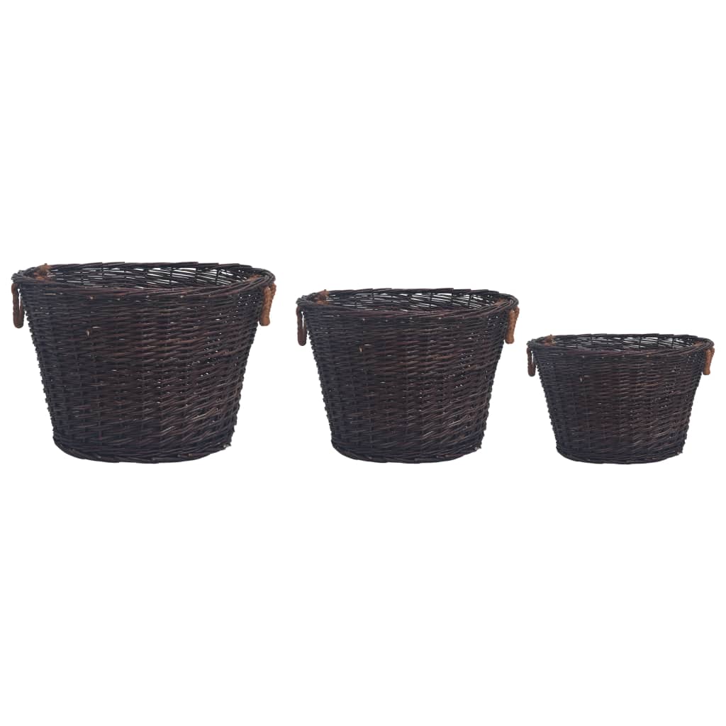 3 Piece Stackable Firewood Basket Set Dark Brown Willow - OLBRIT
