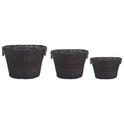 3 Piece Stackable Firewood Basket Set Dark Brown Willow - OLBRIT