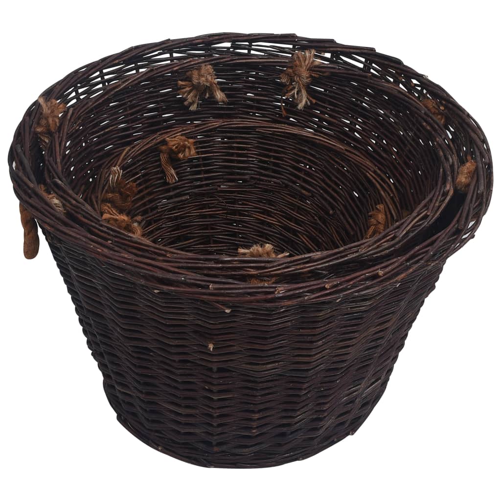 3 Piece Stackable Firewood Basket Set Dark Brown Willow - OLBRIT