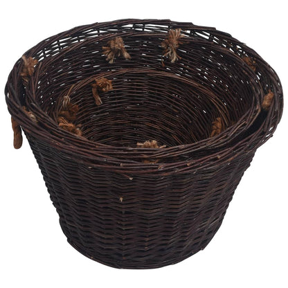 3 Piece Stackable Firewood Basket Set Dark Brown Willow - OLBRIT